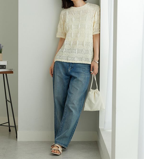 BELLUNA（ベルーナ）の「ストレッチレース調ハイネックプルオーバー（カットソー）」｜詳細画像