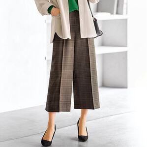 BELLUNA（ベルーナ）の「ウーリッシュ素材ワイドパンツ（ワイドパンツ・ガウチョ）」｜ベージュ系チェック