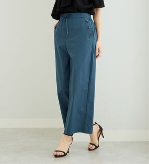 BELLUNA（ベルーナ）の「サラリ綿混ボタン使いワイドパンツ（ワイドパンツ・ガウチョ）」｜ターコイズ