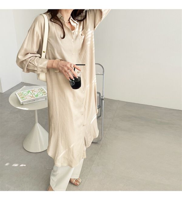 GeeRA（ジーラ）の「スリット入りロングシャツワンピース（シャツワンピース）」｜詳細画像