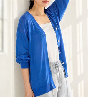 BELLUNA（ベルーナ）の「【快適Ｌａｂ．】シャリ冷！洗える多機能ニットカーディガン（ニットカーディガン）」｜ブルー