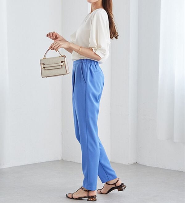 RANAN（ラナン）の「【ひんやり・ＵＶ】機能付麻調美脚タックテーパードパンツ（フルレングスパンツ）」｜詳細画像