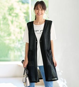 BELLUNA（ベルーナ）の「瞬間コーデ！涼しげシアー素材ジレアンサンブル（アンサンブル）」｜黒系