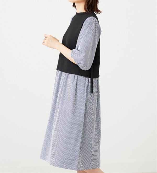 BELLUNA（ベルーナ）の「ベルト使い異素材切替ワンピ―ス（その他ワンピース）」｜詳細画像