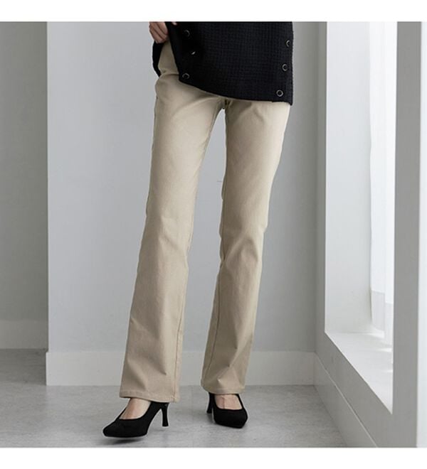 BELLUNA（ベルーナ）の「【選べる裏起毛】静電気防止！ヘリンボーンブーツカットパンツ（フルレングスパンツ）」｜詳細画像