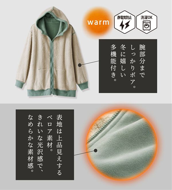 BELLUNA（ベルーナ）の「【快適Ｌａｂ．】リッチベロア素材裏ボアパーカー（パーカー）」｜詳細画像