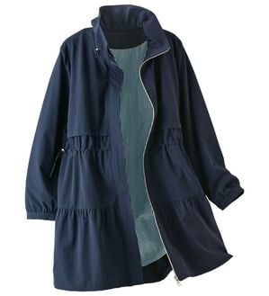 BELLUNA（ベルーナ）の「春のお出かけに！はっ水裏ストライプスプリングコート（ハーフコート）」｜ネイビー