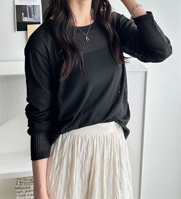 GeeRA（ジーラ）の「カーデにもなる前後２ＷＡＹシアーリブトップス（カットソー）」｜詳細画像