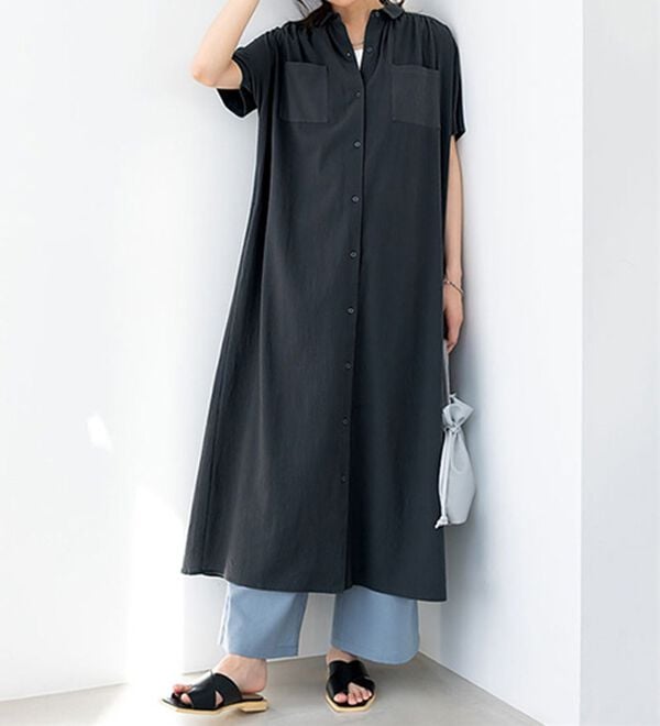BELLUNA（ベルーナ）の「綿１００％涼やかワンピース（その他ワンピース）」｜チャコール