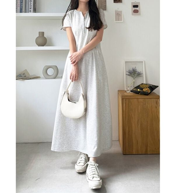 GeeRA（ジーラ）の「前後2WAYハーフジップフレンチ袖ワンピース（カットソーワンピース）」｜詳細画像