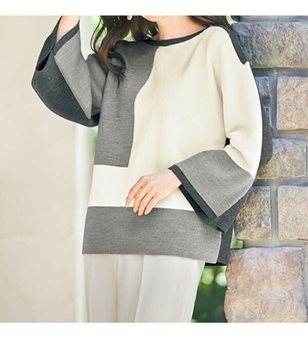 VINNO（ヴィノ）の「コットン混・配色インターシャニット（ニット・セーター）」｜詳細画像