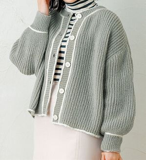 ルフラン（ルフラン）の「ステッチ使いメランジカーデ（ニットカーディガン）」｜ブルー系