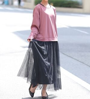 A HAPPY MARILYN（アハッピーマリリン）の「【Ｌ～６Ｌ】ゆるっと着られるチュールスカートドッキングワンピース（ドッキングワンピース）」｜ピンクブラウン&times;ブラック