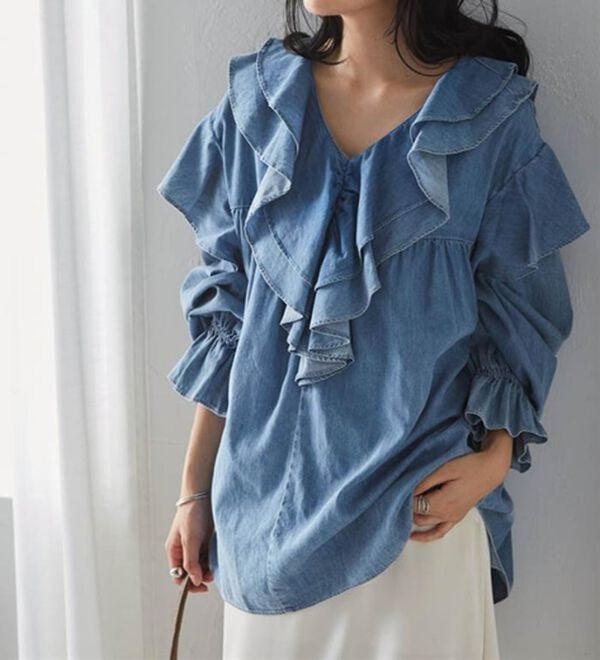 RANAN（ラナン）の「ビッグカラーフリルデニムブラウス（ブラウス）」｜詳細画像