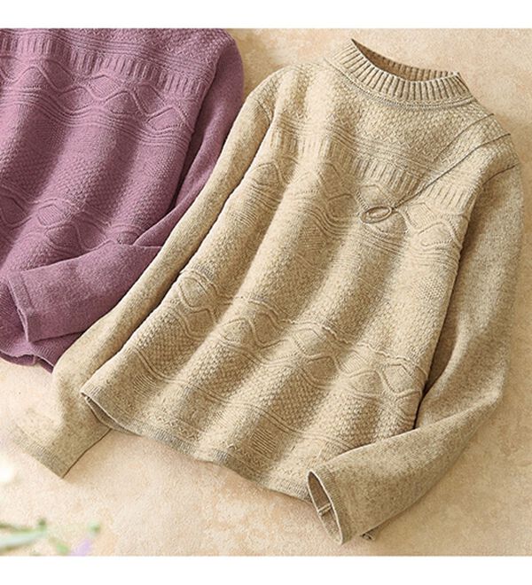 ルフラン（ルフラン）の「ウール１００％！編地デザインニット（ニット・セーター）」｜ベージュ系