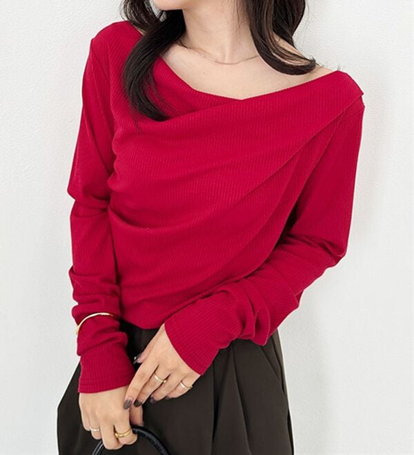 RANAN（ラナン）の「【春色追加】上品ドレープリブロングＴシャツ（カットソー）」｜詳細画像