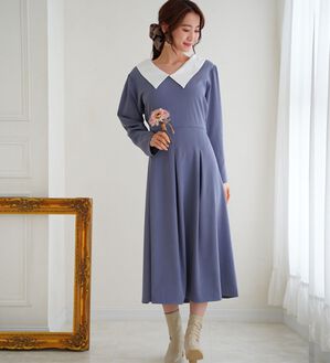 A HAPPY MARILYN（アハッピーマリリン）の「【Ｌ～６Ｌ】【ＭａｒｉｌｙｎＳｗｅｅｔ】体型別フェミニン ボリュームフレアワンピース（ロングワンピース）」｜ダスティブルー