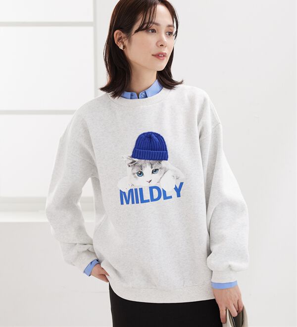 BELLUNA（ベルーナ）の「ニット帽ネコ裏起毛プルオーバー（カットソー）」｜詳細画像