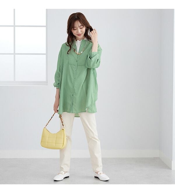 BELLUNA（ベルーナ）の「お手入れ簡単！ストライプ切替シャツチュニック（チュニック）」｜詳細画像