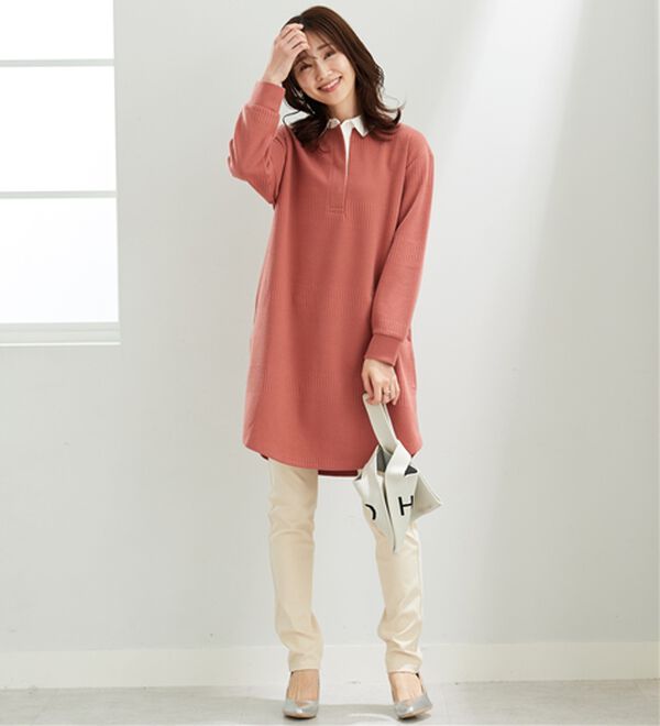 BELLUNA（ベルーナ）の「ボーダージャカード素材ラガーシャツワンピース（カットソーワンピース）」｜詳細画像