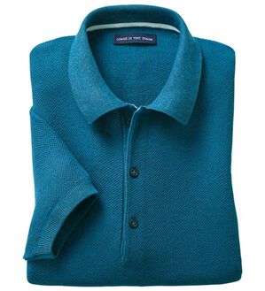 「＜コムルヴァン・オム＞大人の逸品！ざっくり編みのニットポロシャツ（メンズシャツ）」｜ターコイズ