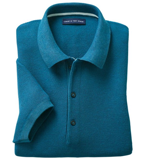 「＜コムルヴァン・オム＞大人の逸品！ざっくり編みのニットポロシャツ（メンズシャツ）」｜ターコイズ