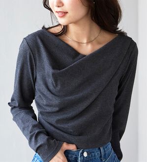 RANAN（ラナン）の「上品ドレープリブロングＴシャツ（カットソー）」｜詳細画像
