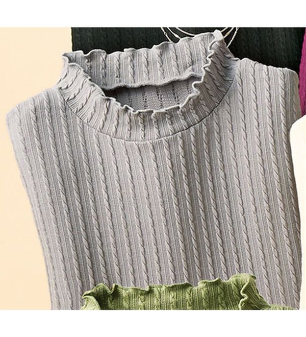 BELLUNA（ベルーナ）の「フリル衿ジャカードプルオーバー（カットソー）」｜グレー