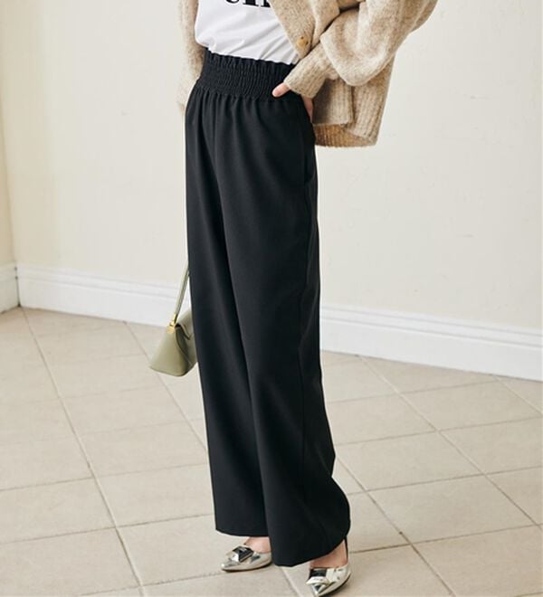 RANAN（ラナン）の「ウエストシャーリングギャザーパンツ（ワイドパンツ・ガウチョ）」｜詳細画像