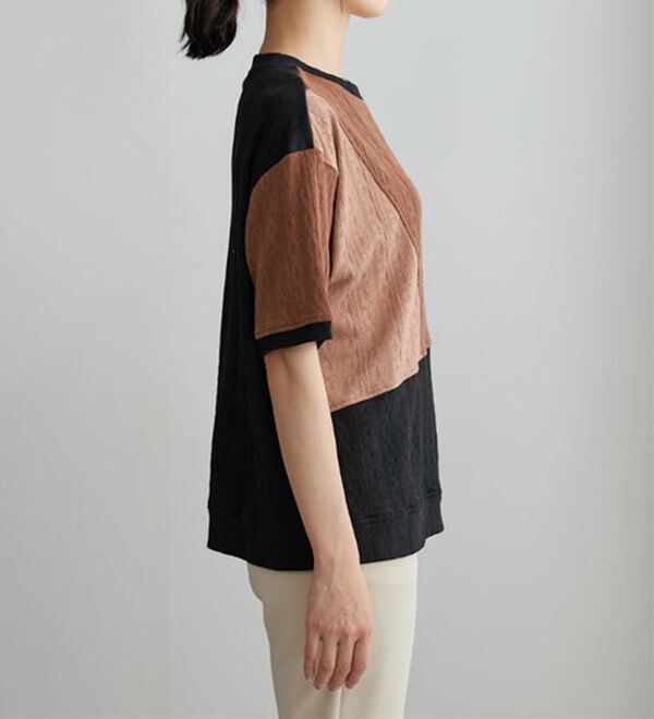 BELLUNA（ベルーナ）の「ミニケーブル柄パッチワーク風プルオーバー（カットソー）」｜詳細画像