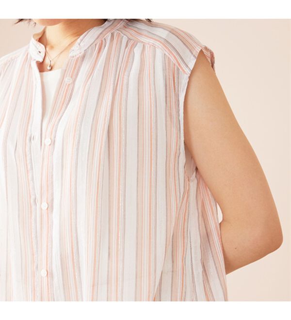 BELLUNA（ベルーナ）の「ラメ入りストライプ柄シアーロングシャツ（シャツワンピース）」｜詳細画像