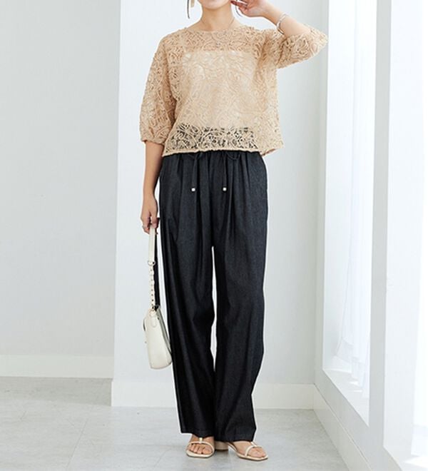 GeeRA（ジーラ）の「【接触冷感】穿いて感激！キレイ見えする楽ちんワイドデニムパンツ（ワイドパンツ・ガウチョ）」｜詳細画像