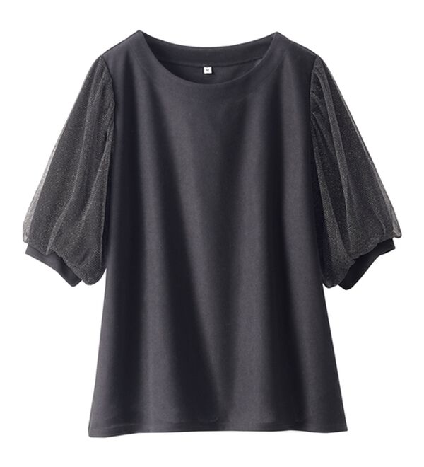 BELLUNA（ベルーナ）の「ラメチュール袖切替デザインプルオーバー（カットソー）」｜詳細画像