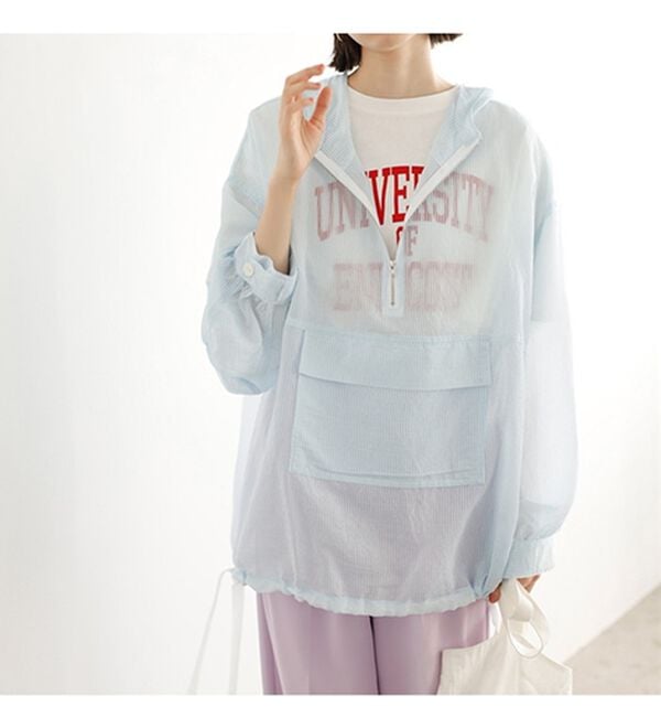 GeeRA（ジーラ）の「シアー素材ストライプアノラックパーカー（パーカー）」｜詳細画像