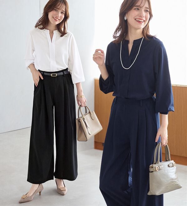 Viola e Viola（ヴィオラ エ ヴィオラ）の「【２点セット】楽ちん！スキッパーブラウスセットアップ（ブラウススーツ）」｜詳細画像