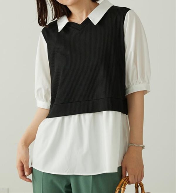 BELLUNA（ベルーナ）の「衿付きVネック異素材切替チュニック（チュニック）」｜詳細画像