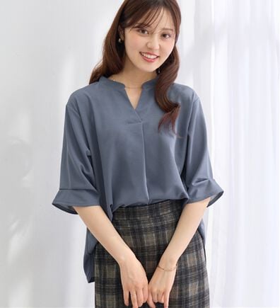 alotta（アロッタ）の「【接触冷感・イージーケア】５分袖スキッパーブラウス（ブラウス）」