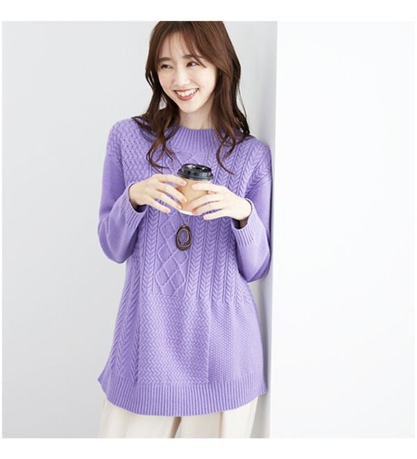 BELLUNA（ベルーナ）の「パッチワーク調ケーブルニットチュニック（チュニック）」｜詳細画像