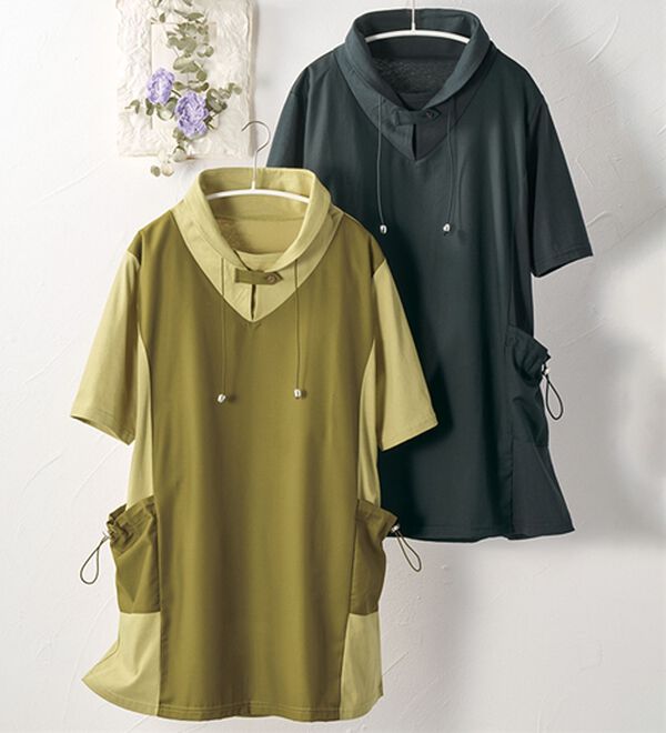 BELLUNA（ベルーナ）の「【２枚組】異素材切替フード風デザインチュニック（チュニック）」｜2枚組