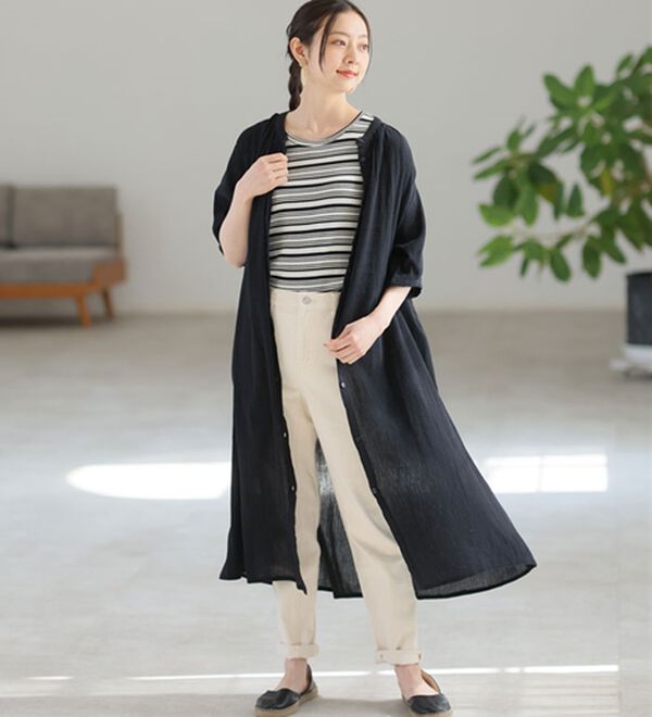 A HAPPY MARILYN（アハッピーマリリン）の「【Ｌ～６Ｌ】【風通るプレミアム】綿１００％ 楊柳 五分袖 ギャザーたっぷりワンピース（カットソーワンピース）」｜詳細画像