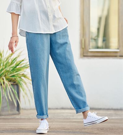 BELLUNA（ベルーナ）の「綿麻デニムすっきり見えゆるパンツ（フルレングスパンツ）」