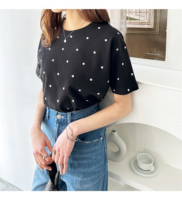GeeRA（ジーラ）の「綿１００％ドット刺しゅうシルケットＴシャツ（Tシャツ）」｜詳細画像