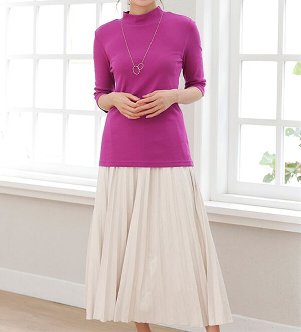 LAVIENNE（ラヴィエンヌ）の「【UVカット】綿１００％ハイネックプルオーバー（５分袖）＜カラフルコットン＞（肌着・インナーウェア）」｜詳細画像