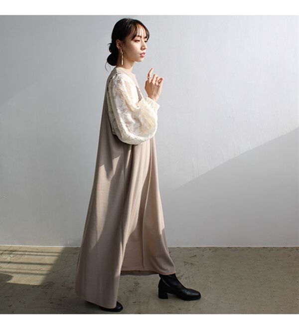 GeeRA（ジーラ）の「袖異素材カットソーワンピース（カットソーワンピース）」｜詳細画像