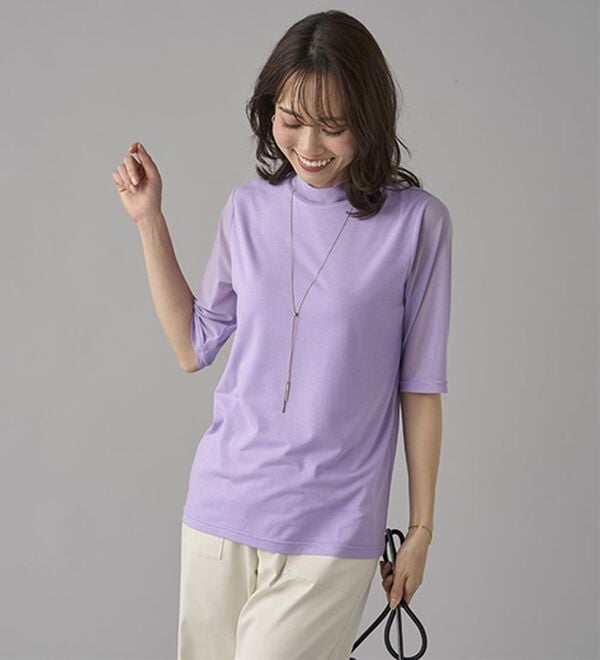 BELLUNA（ベルーナ）の「【５分袖】チュール切替上品インナー（カットソー）」｜詳細画像