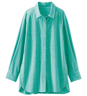 BELLUNA（ベルーナ）の「＜ＳＯＬＯＴＥＸ（Ｒ）＞アイロン要らずの日よけシャツ（シャツ）」｜ミント系ストライプ