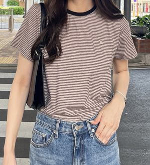 GeeRA（ジーラ）の「ボーダー配色Ｔシャツ（カットソー）」｜ベージュ