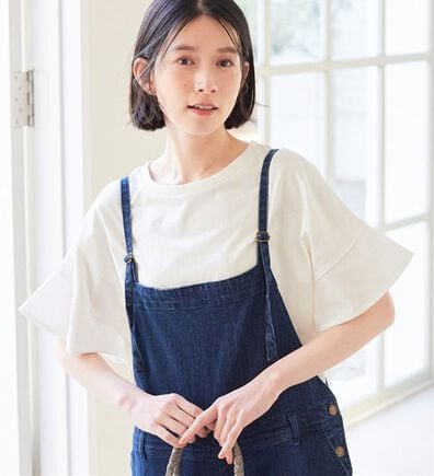 Viola e Viola（ヴィオラ エ ヴィオラ）の「【接触冷感】綿１００％袖異素材ゆるトップス　さらひやりコットン（カットソー）」