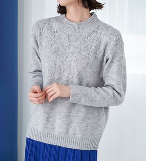 RANAN（ラナン）の「透かし編デザインハイネックニット（ニット・セーター）」｜杢グレー