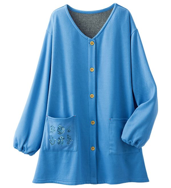 「【３枚組】刺しゅうが可愛い！デニム調裏シャギーかっぽう（エプロン）」｜詳細画像